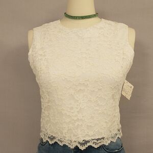 Vintage Lace Crop Top 60s Deadstock w Tags Cream Ivory Sleeveless Dressy Party L